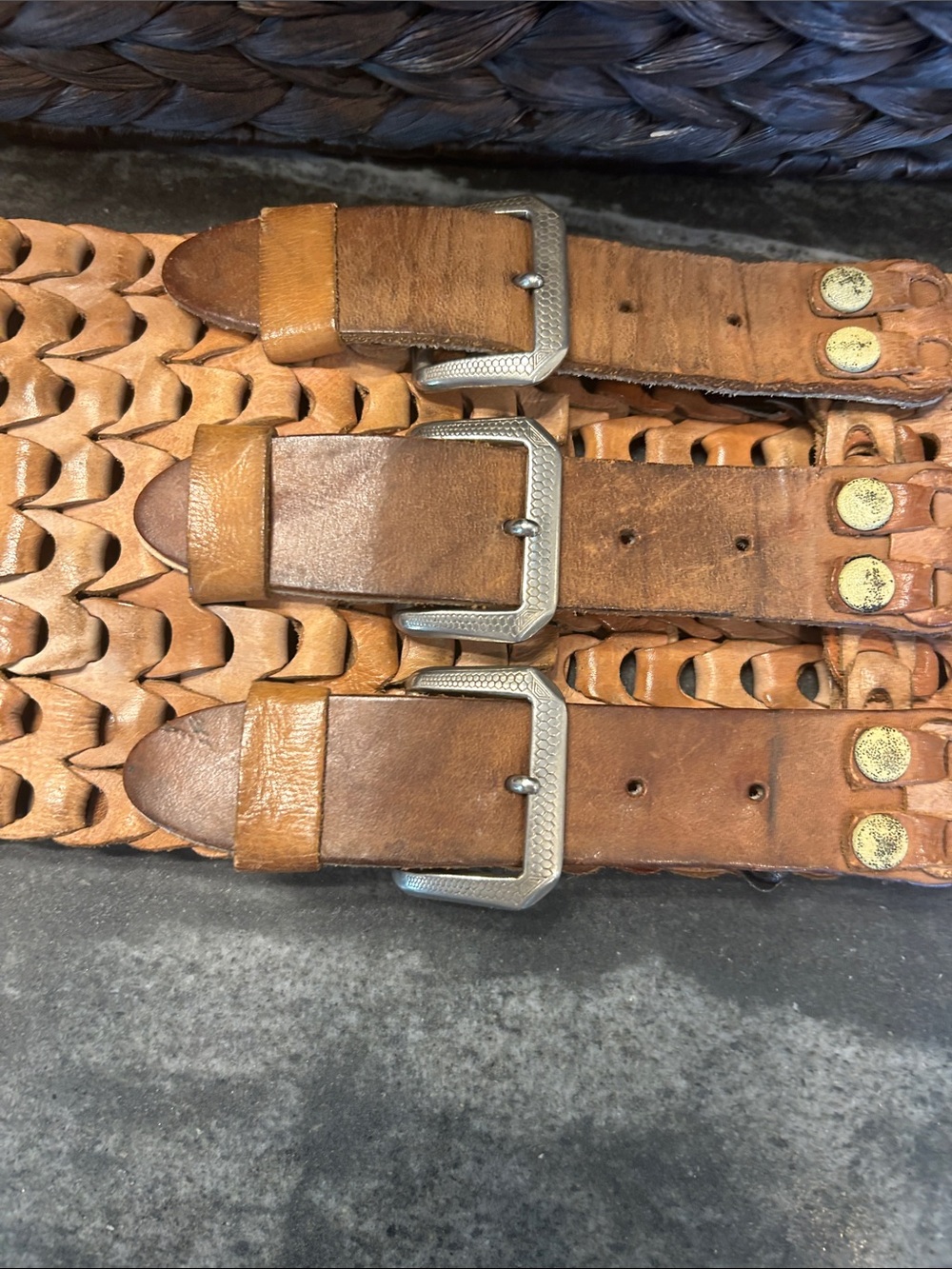 Vintage Free People  Collection, Woven Link, Triple Buckle Corset Belt in Cognac - Picture 6 of 16